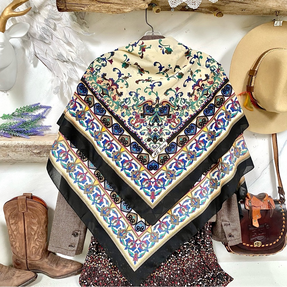 Farmhouse folk vintage floral boho scarf/wrap w southwestern prairie vibe
